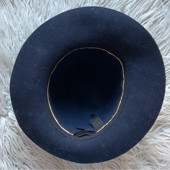 Rag & Bone Navy Blue Felted Wool Brow Leather Strap Fedora Hat EUC Size Medium main image 5